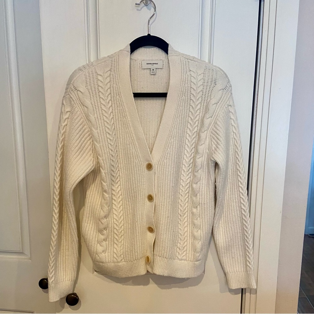 Women's Cream Cable Knit Cardigan Sweater